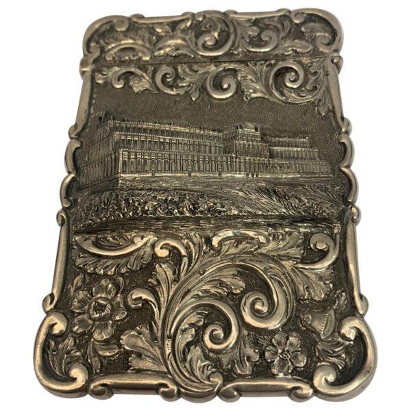 Antique Silver card case depicting Crystal Palace London