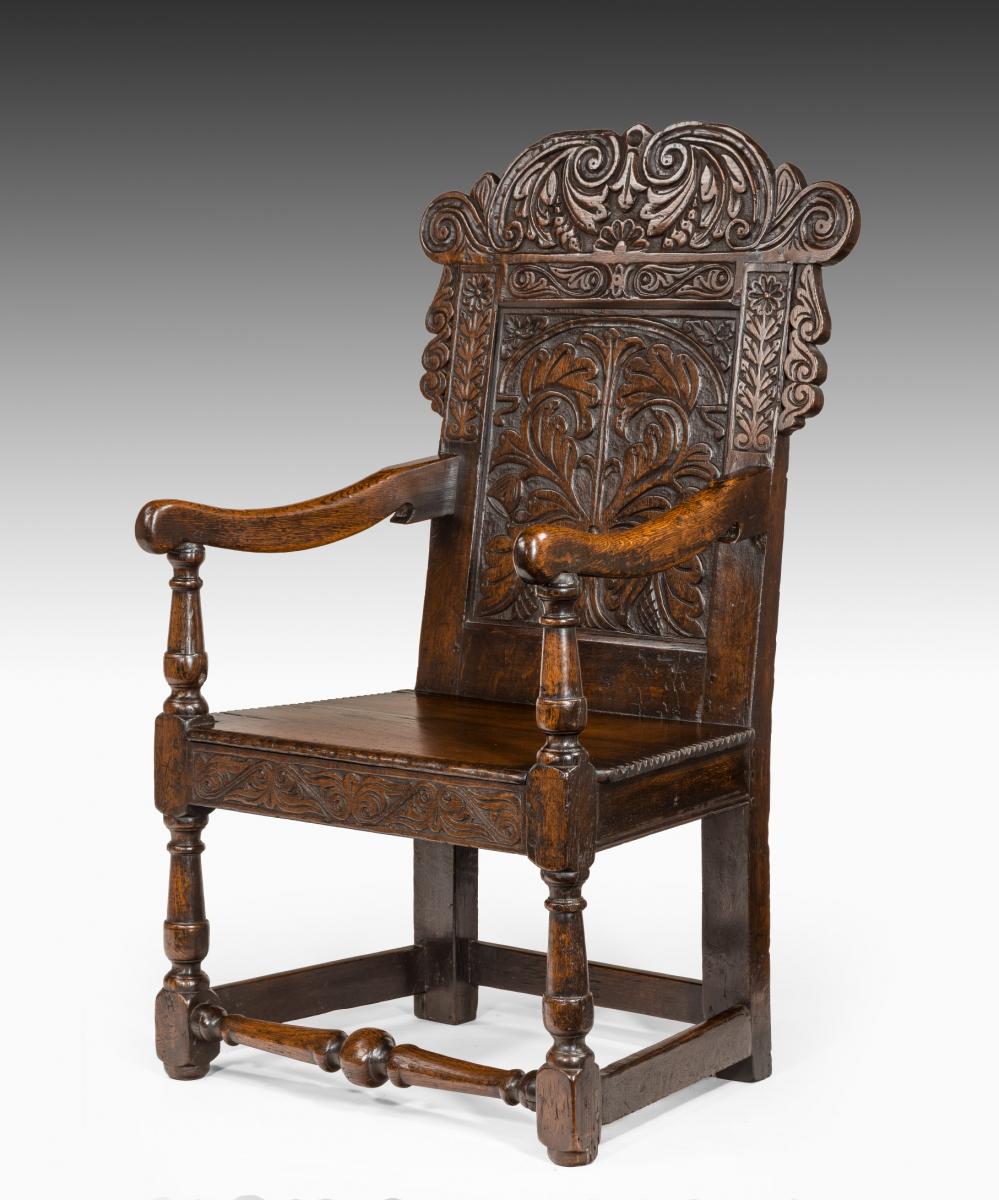 Seventeenth Century carved oak wainscot armchair