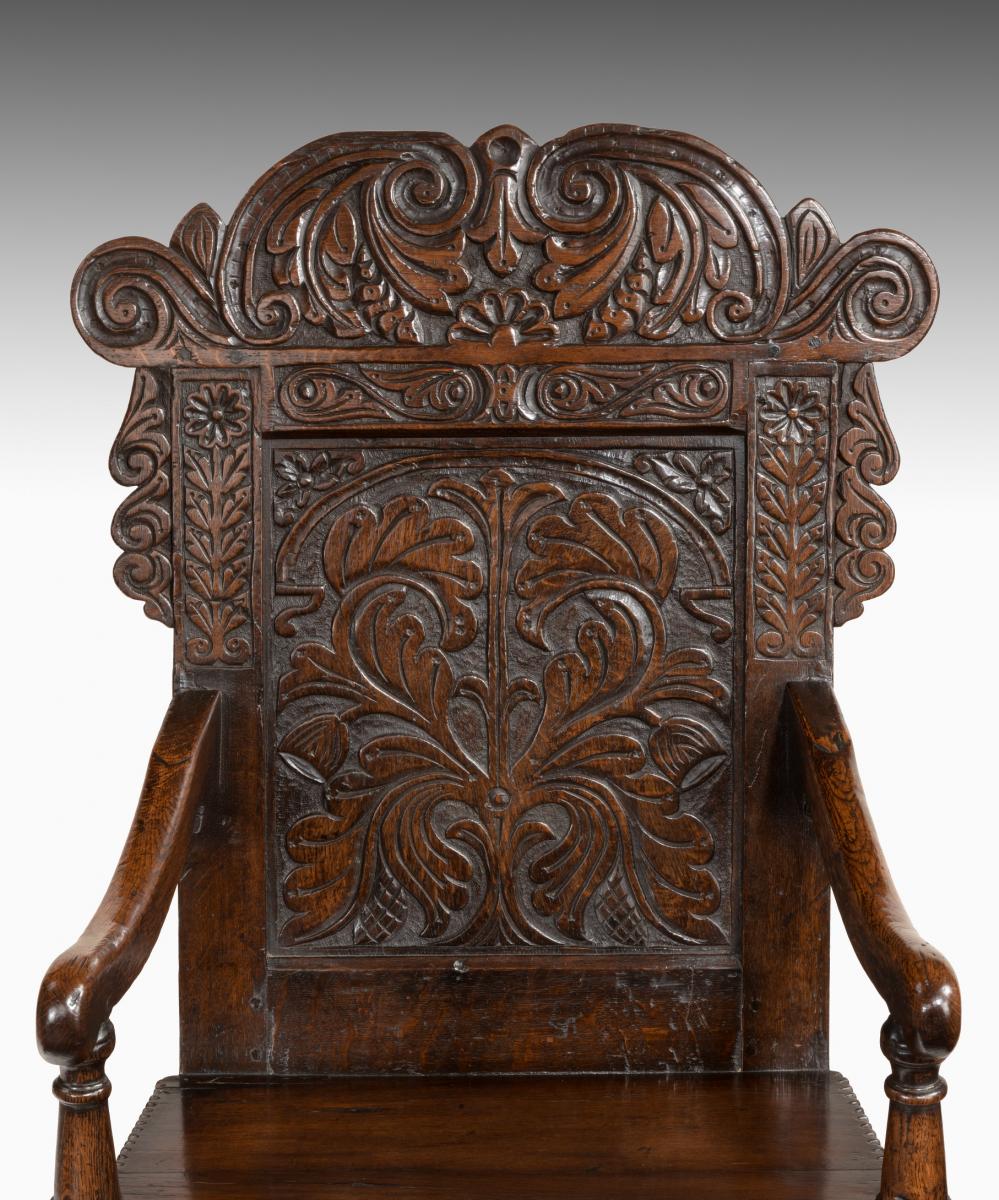 Seventeenth Century carved oak wainscot armchair