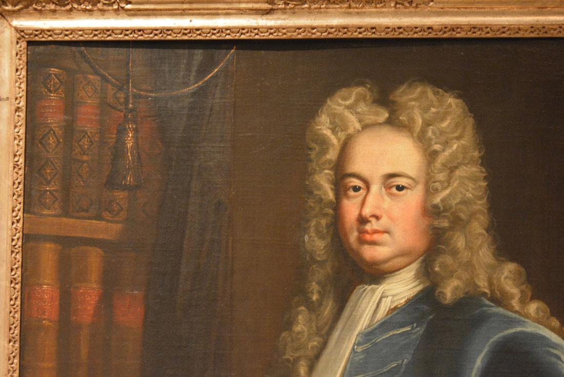 An early 18th Century portrait of a gentleman in its silvered frame. Circa 1710