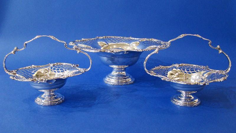 Edwardian Silver Pierced Comport With A Pair of Sweetmeat Baskets