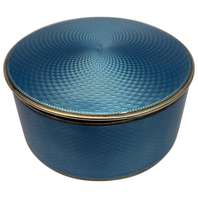 20th century Silver and blue enamel Oval Box