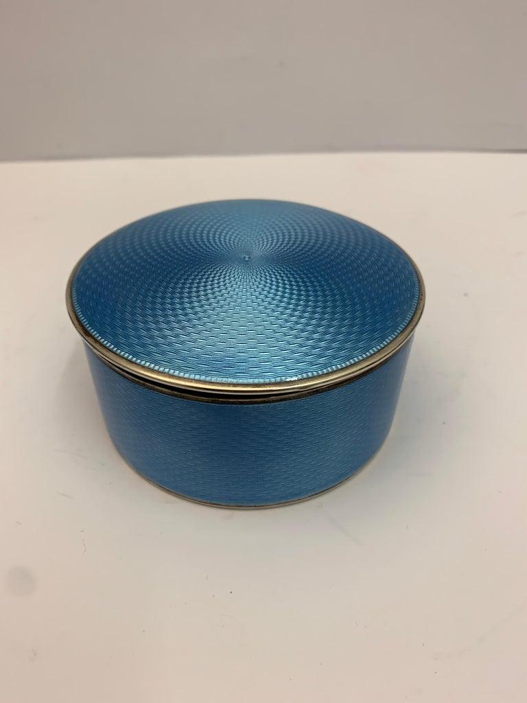 20th century Silver and blue enamel Oval Box