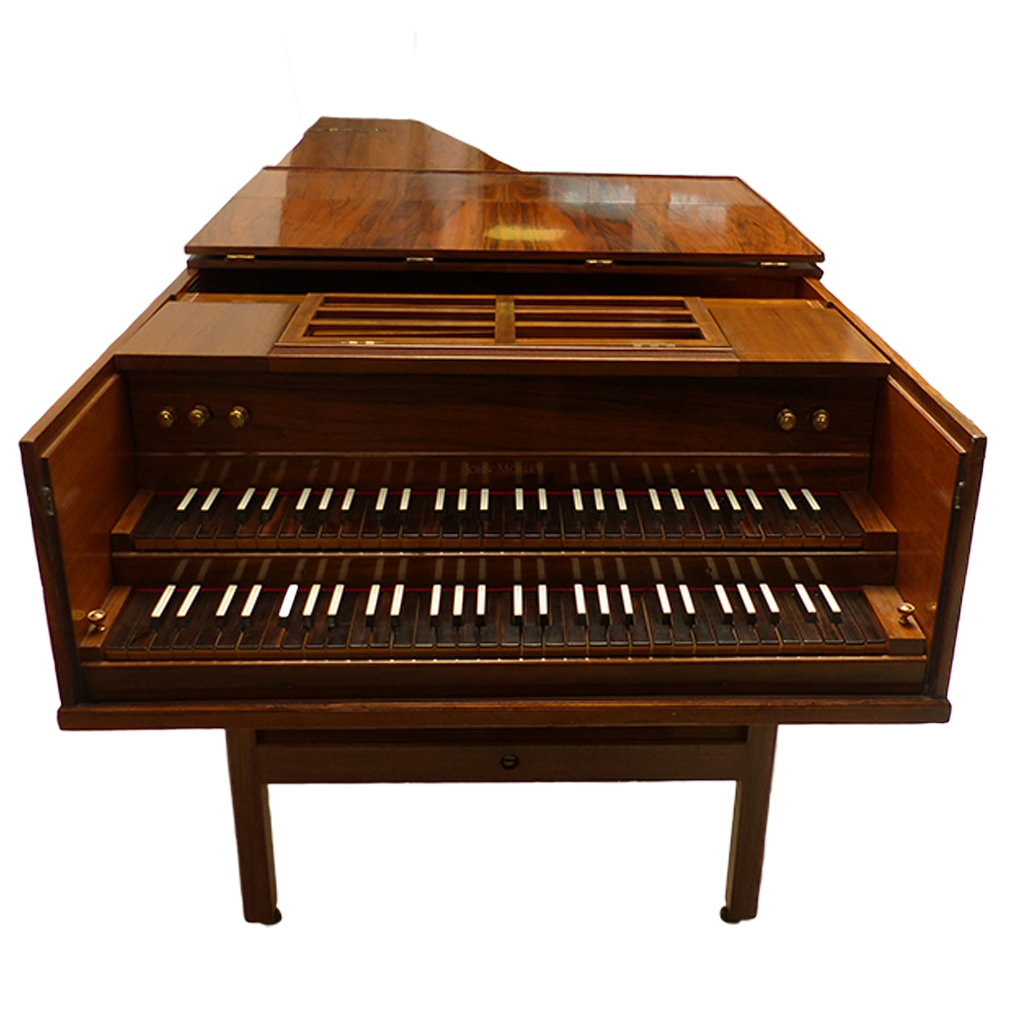John Morley Double Manual Harpsichord Walnut (after Kirkmann) c1958