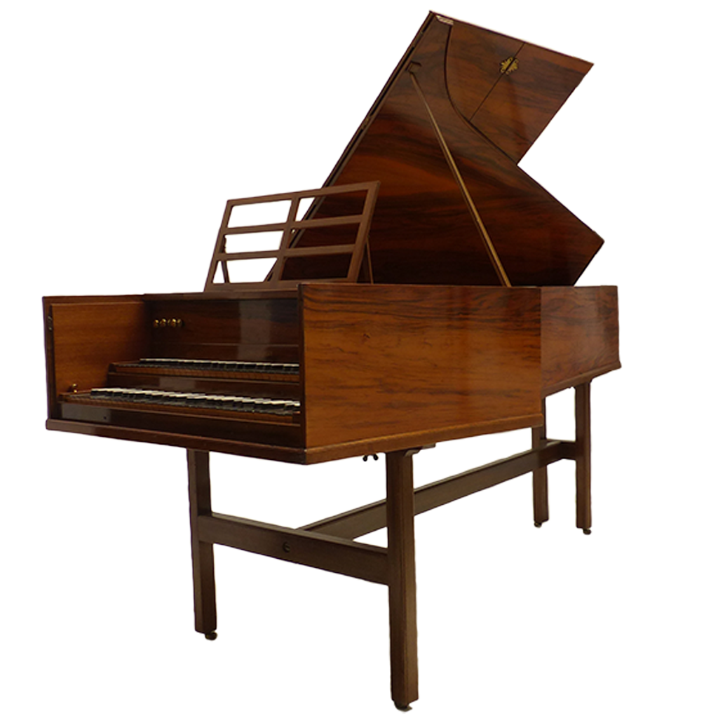 John Morley Double Manual Harpsichord Walnut (after Kirkmann) c1958