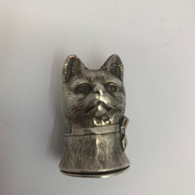 Sterling Silver Cat Vesta with Hinged Lid