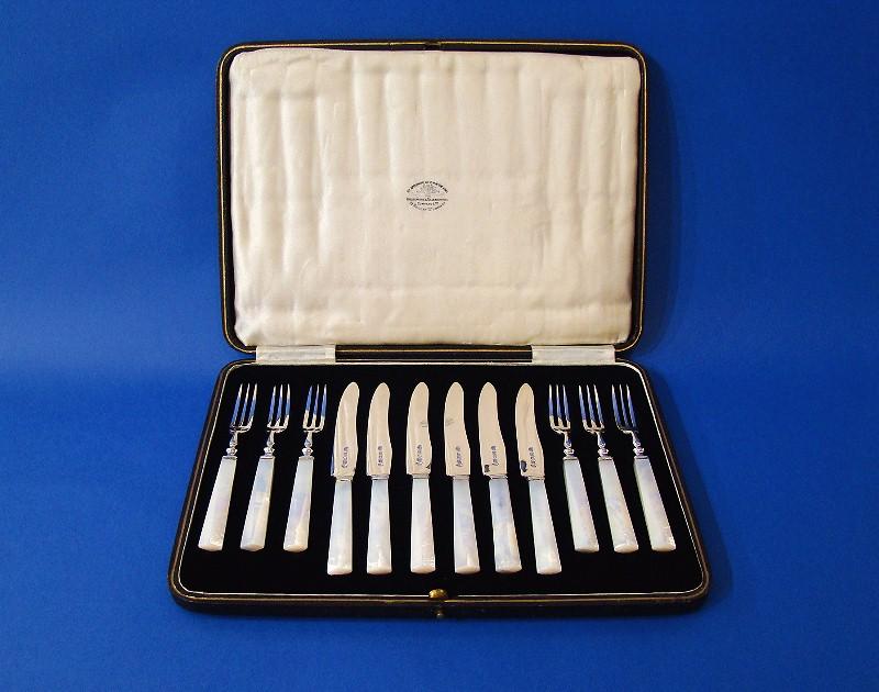 Art Deco Silver & Mother of Pearl Fruit Knives & Forks