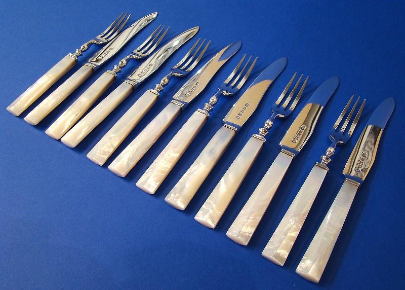 Art Deco Silver & Mother of Pearl Fruit Knives & Forks