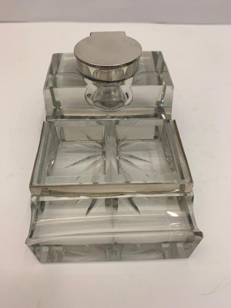 Glass and Silver Desk/Inkwell with Stamp Section