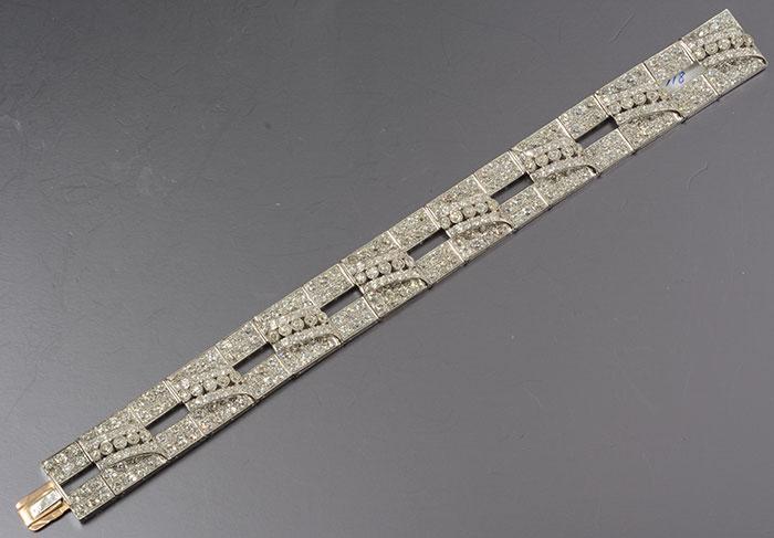 Platinum Set Art Deco Wide Multi Layered Bracelet