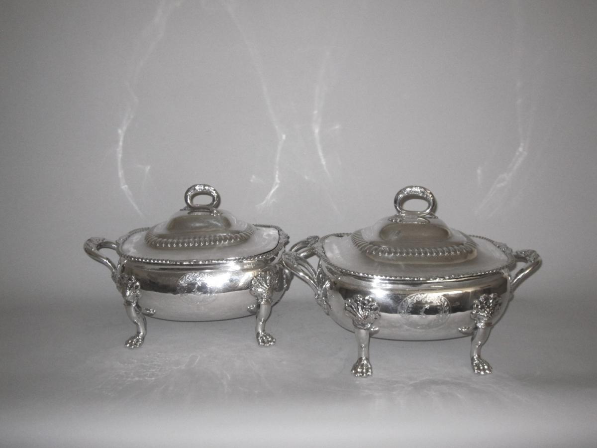 Pair Old Sheffield Plate Silver vegetable tureens, circa 1820
