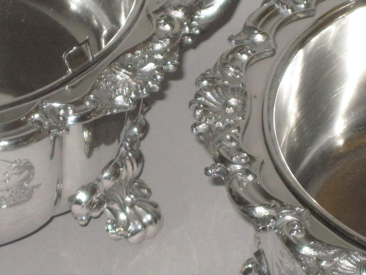 Pair Old Sheffield Plate Silver Soufle dishes, circa 1825.