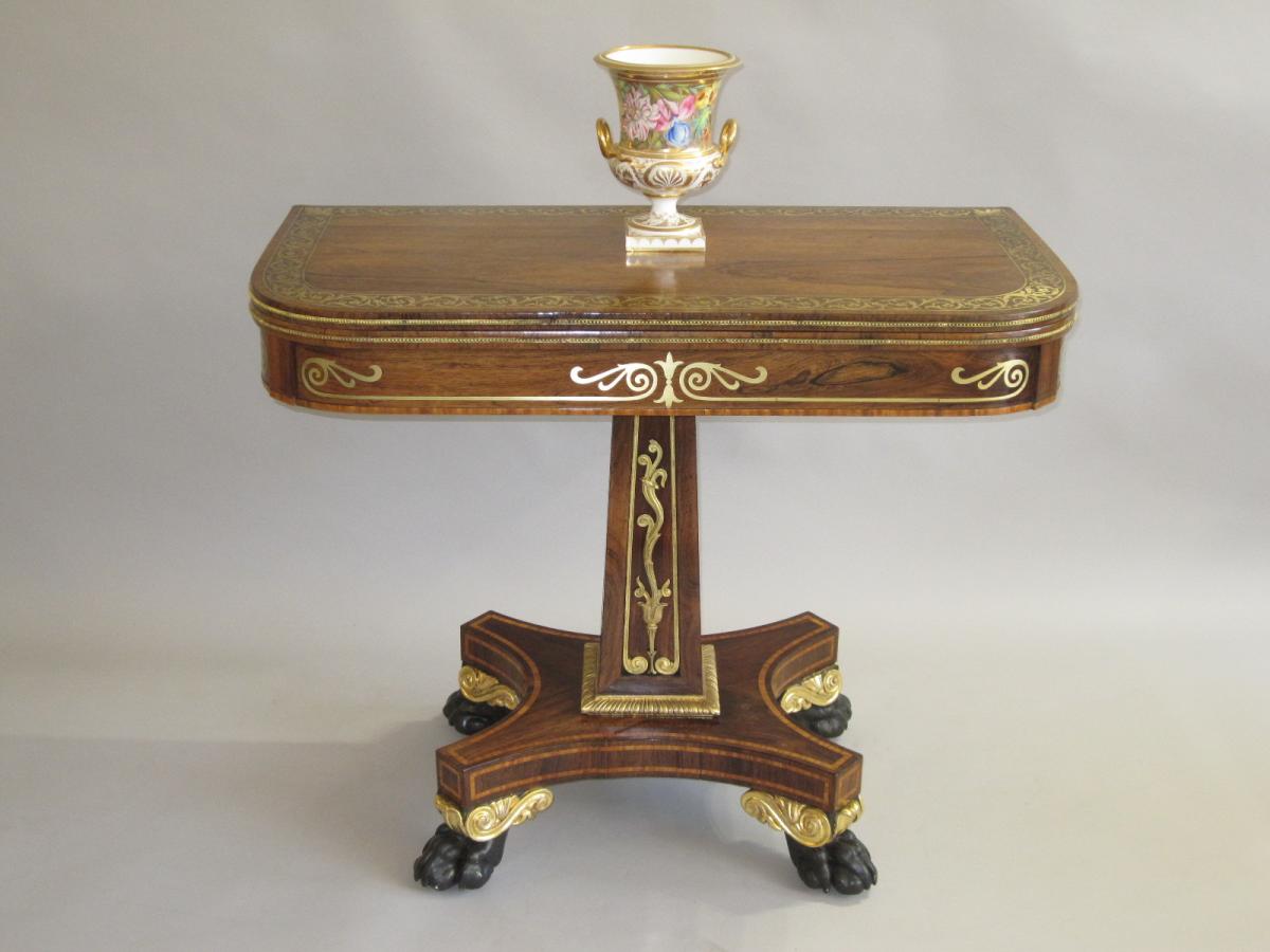 Regency rosewwod & brass inlay card table, circa 1825