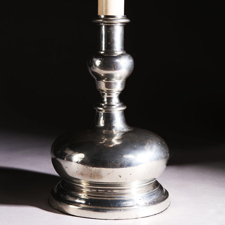 A Pair of Silver Double Gourd Candlestick Lamps