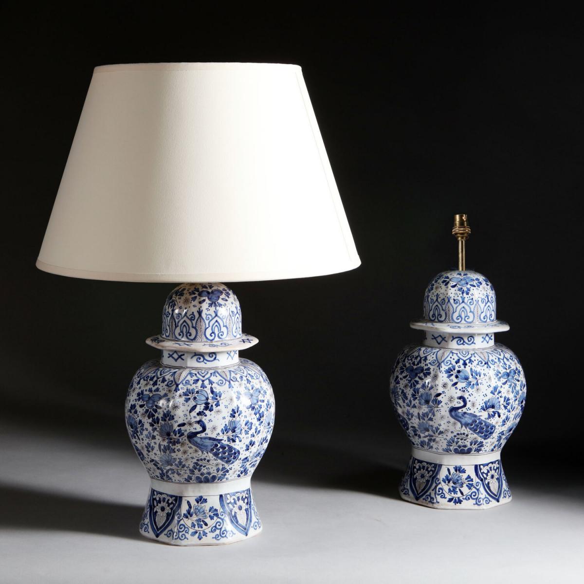 A Pair of Late 19th Century Delft Vases as Lamps