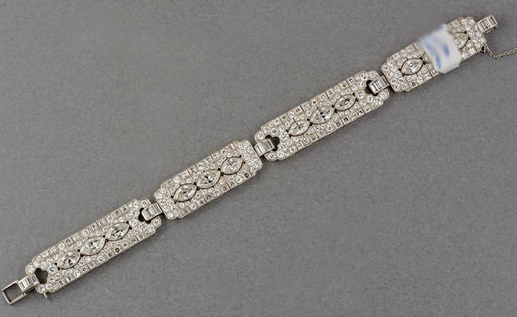 Rare Art Deco marquise and round diamond bracelet
