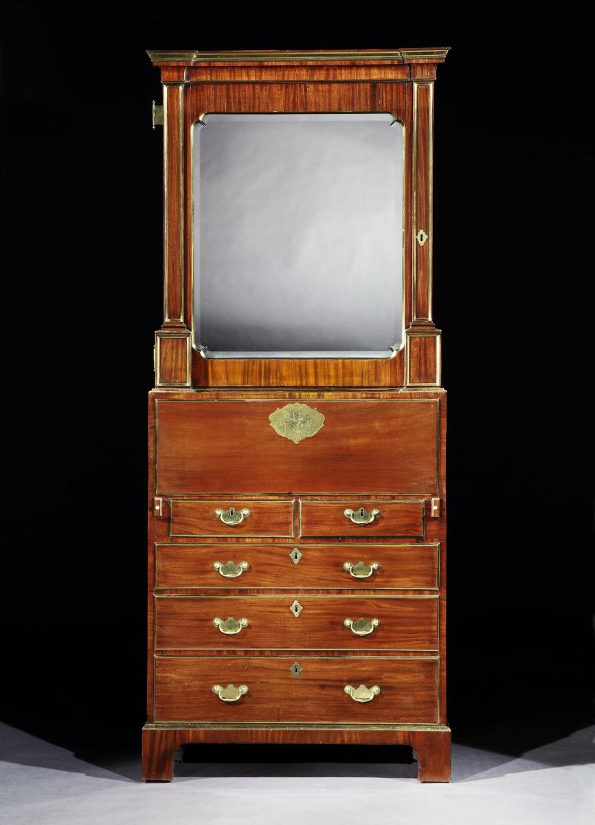 John Channon: A George II Mahogany Brass-Mounted Secretaire-Cabinet