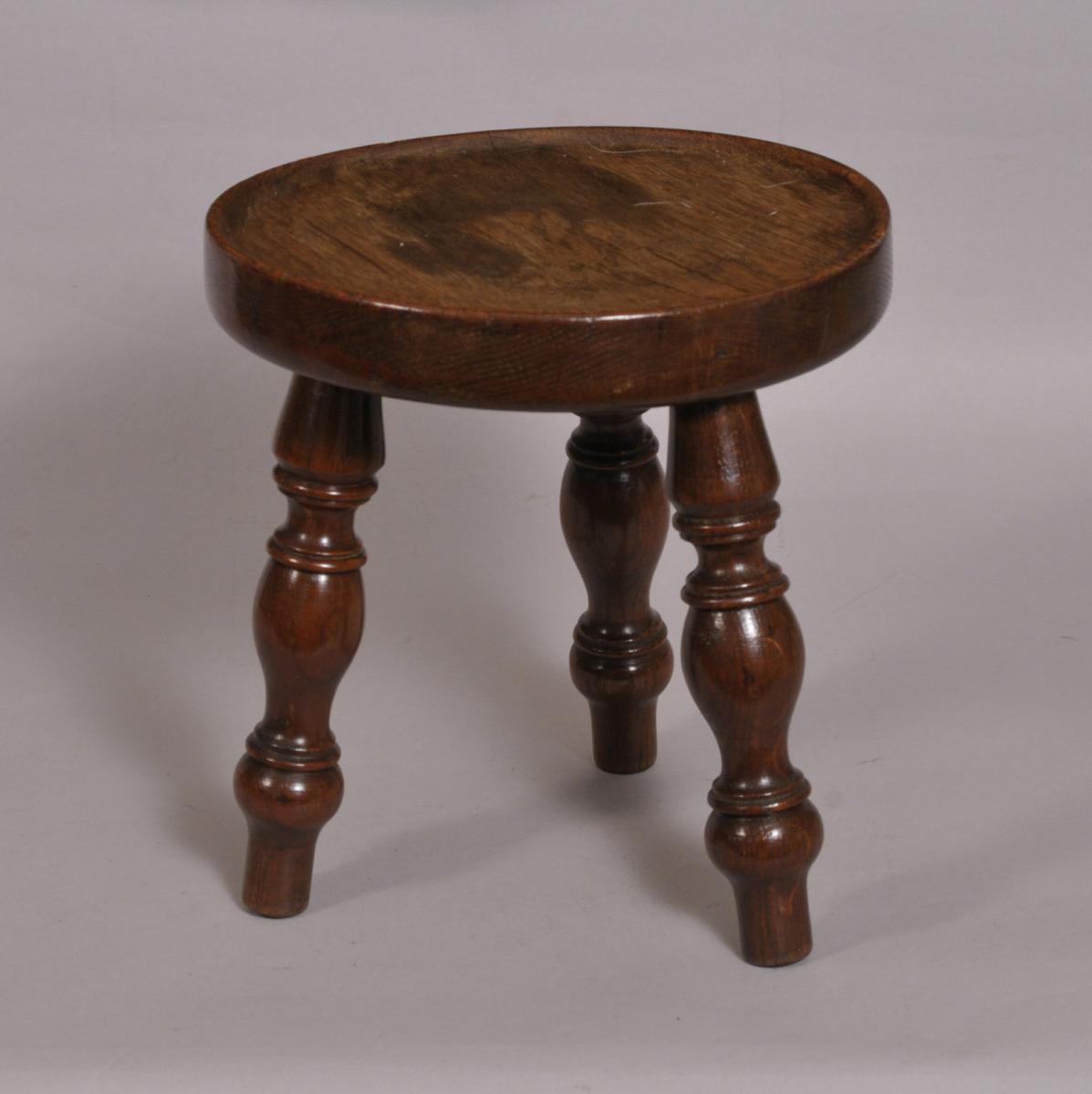 S/3757 Antique 19th Century Oak Dished Top Stool