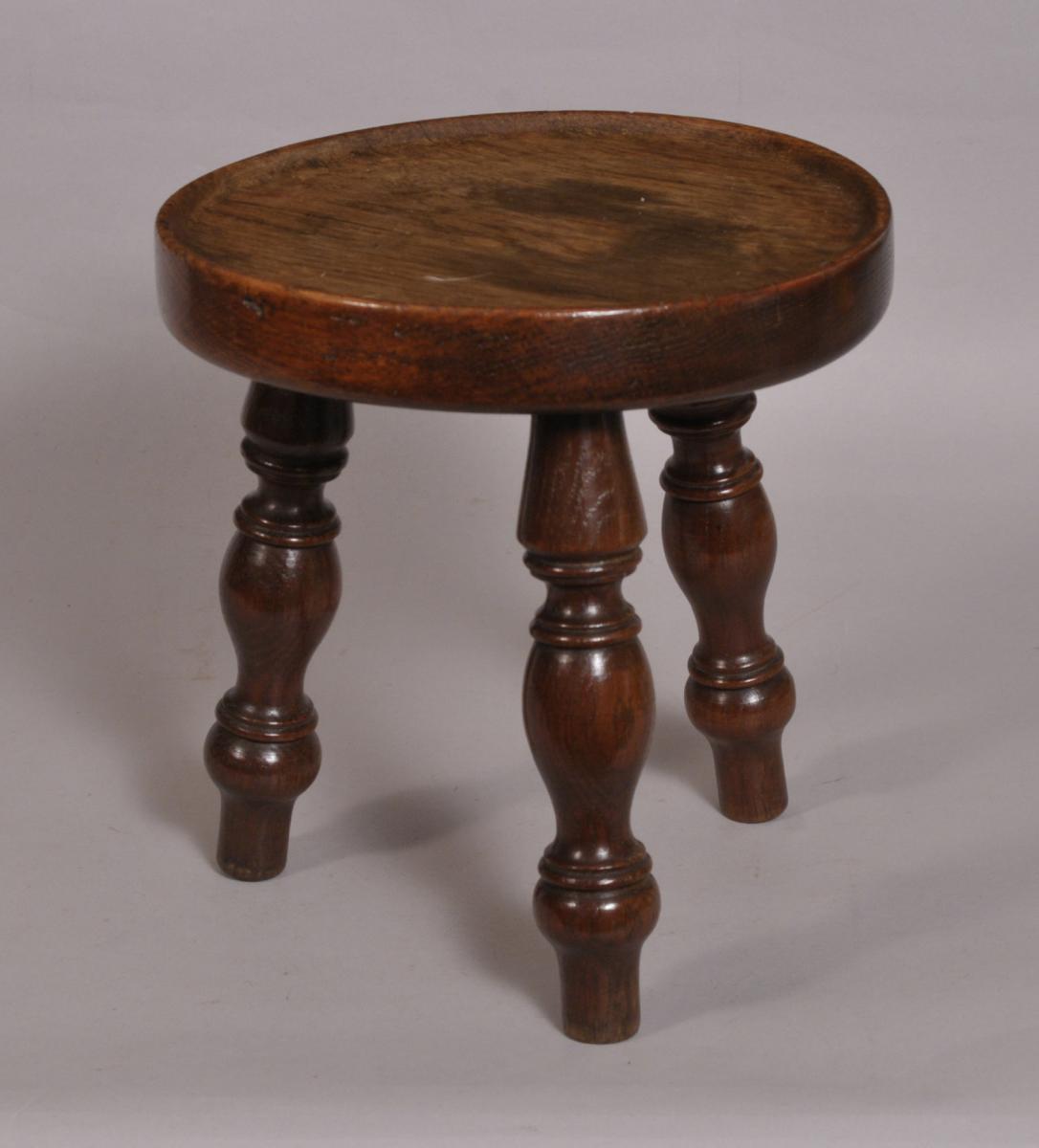 S/3757 Antique 19th Century Oak Dished Top Stool