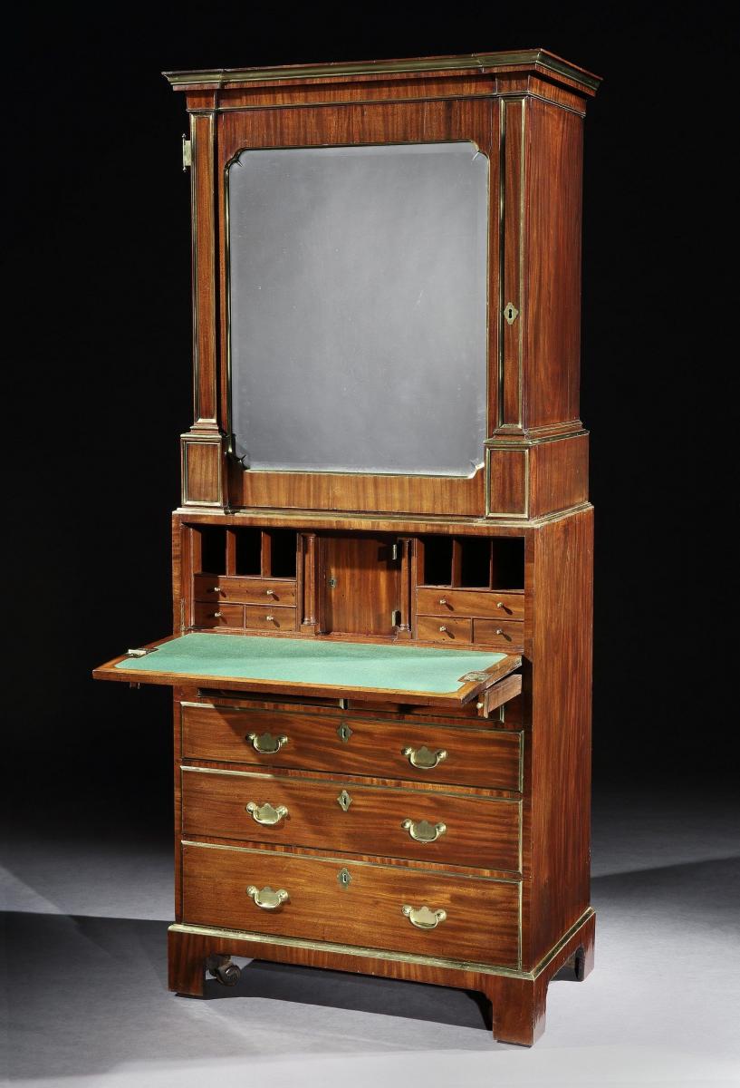 John Channon: A George II Mahogany Brass-Mounted Secretaire-Cabinet