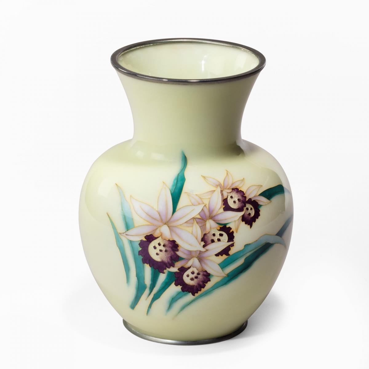Showa Period Pale Yellow Cloisonné Vase by Tamura
