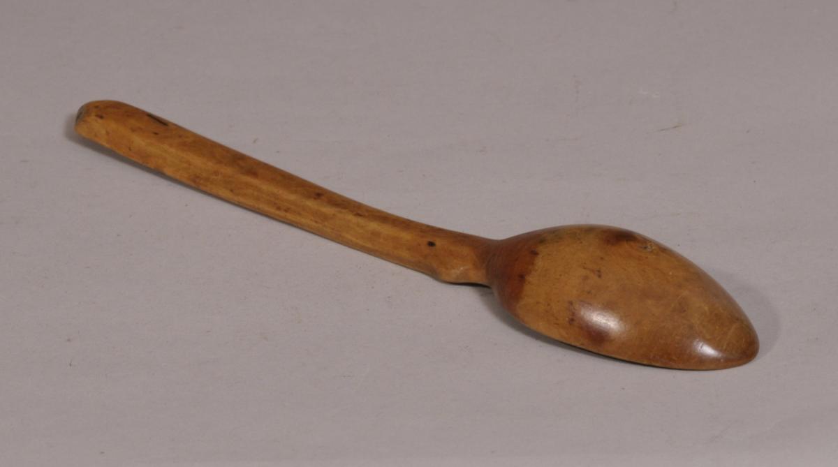 S/3784 Antique Treen 19th Century Apple Wood Serving Spoon