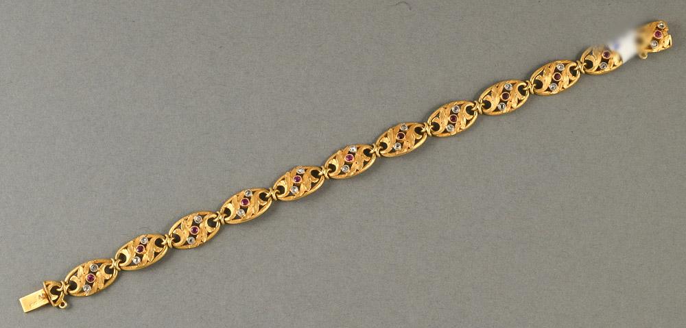 french 18ct gold ruby and rose diamond pretty bracelet