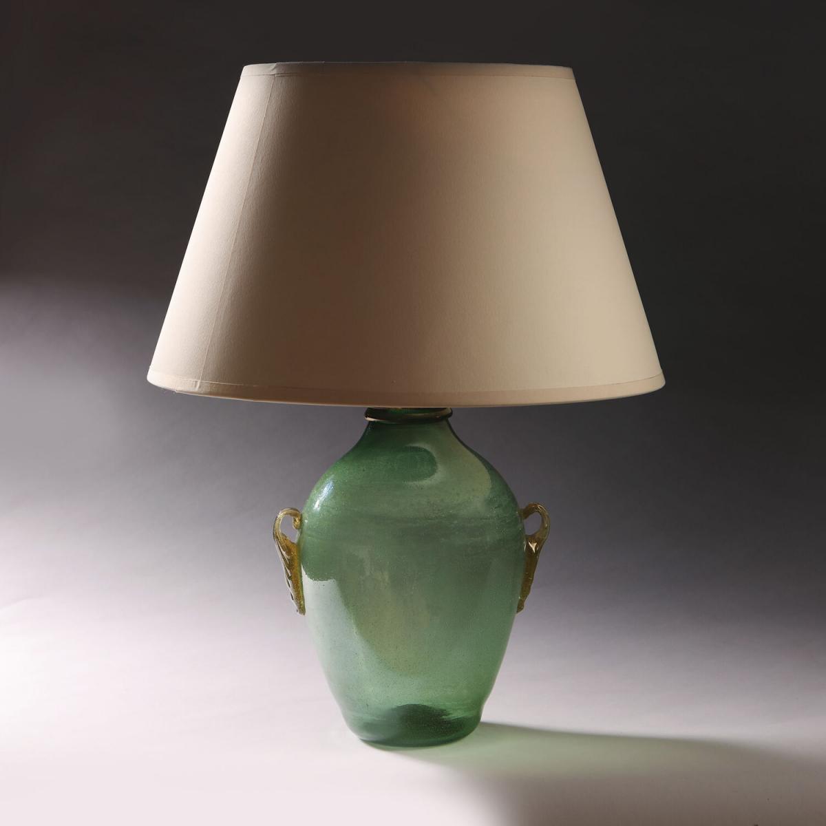 A Midcentury Green Murano Glass Vase as a Lamp