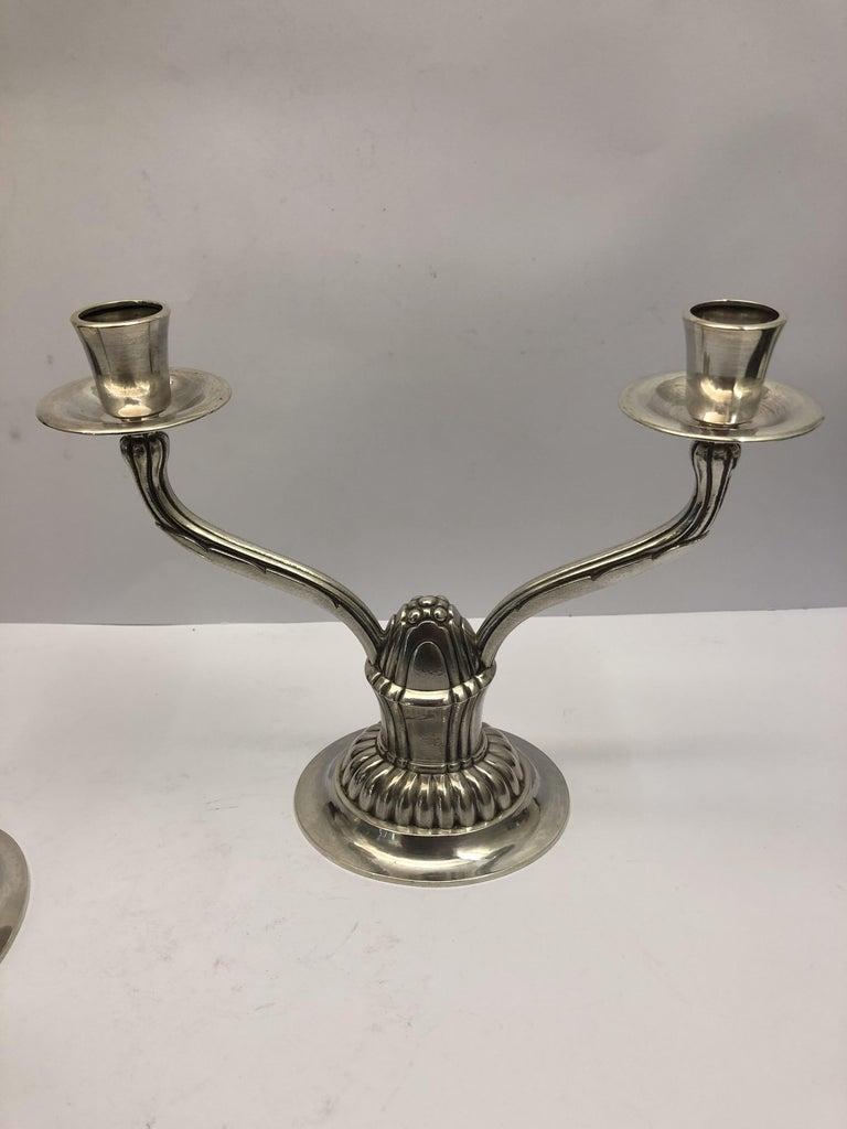 Pair of Silver Double Light Candle Sticks by R. E. Stone