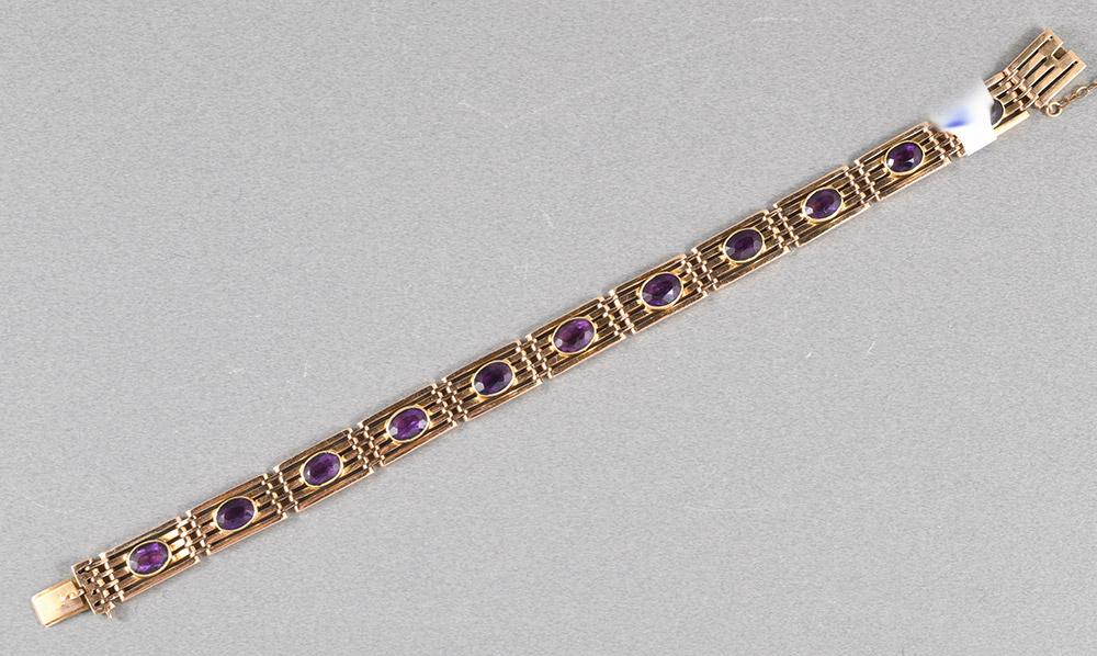 Edwardian 15ct gold amethyst bracelet