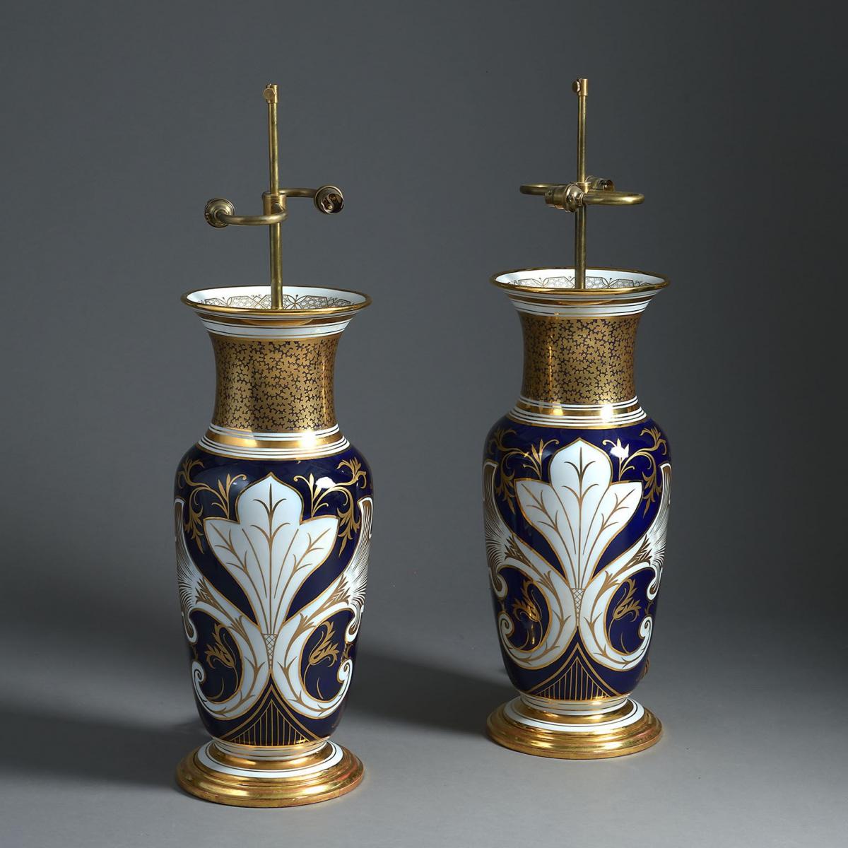 A Pair of Large Paris Porcelain Vases with Floral Panels