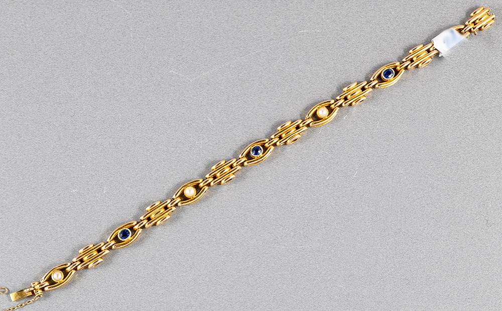 Edwardian 15ct Sapphire and Pearl Bracelet