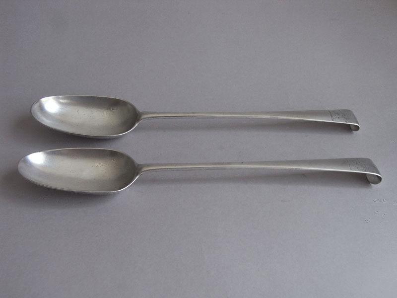 Rare pair of early George III 'Hook End' Serving Spoons made in Dublin in 1766 by Joseph Cullen