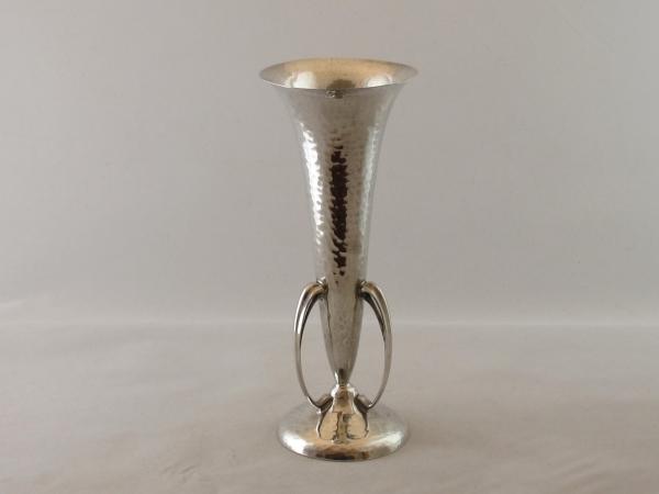 Arts and Crafts 3 handled silver trumpet vase