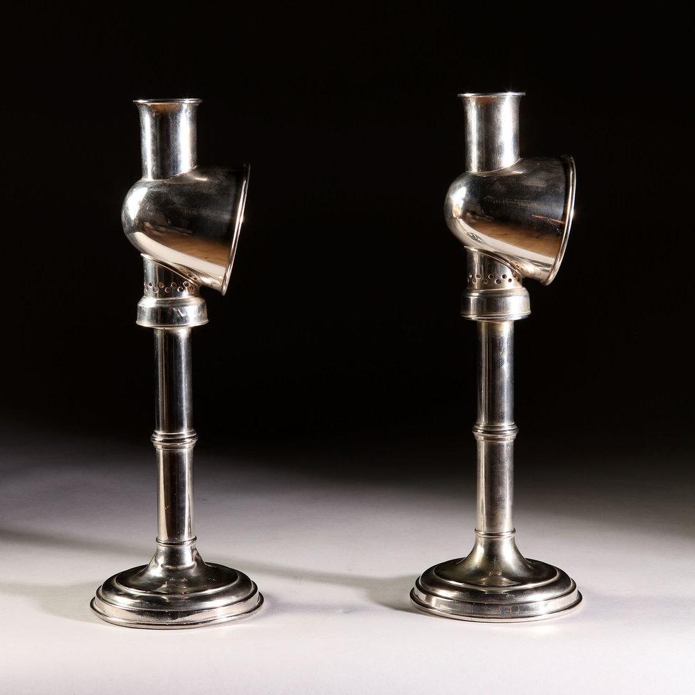 A Pair of Silver Plated Student Lamps