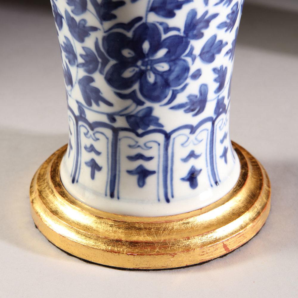 A Pair of Late 19th Century Blue and White Chinese Lamps
