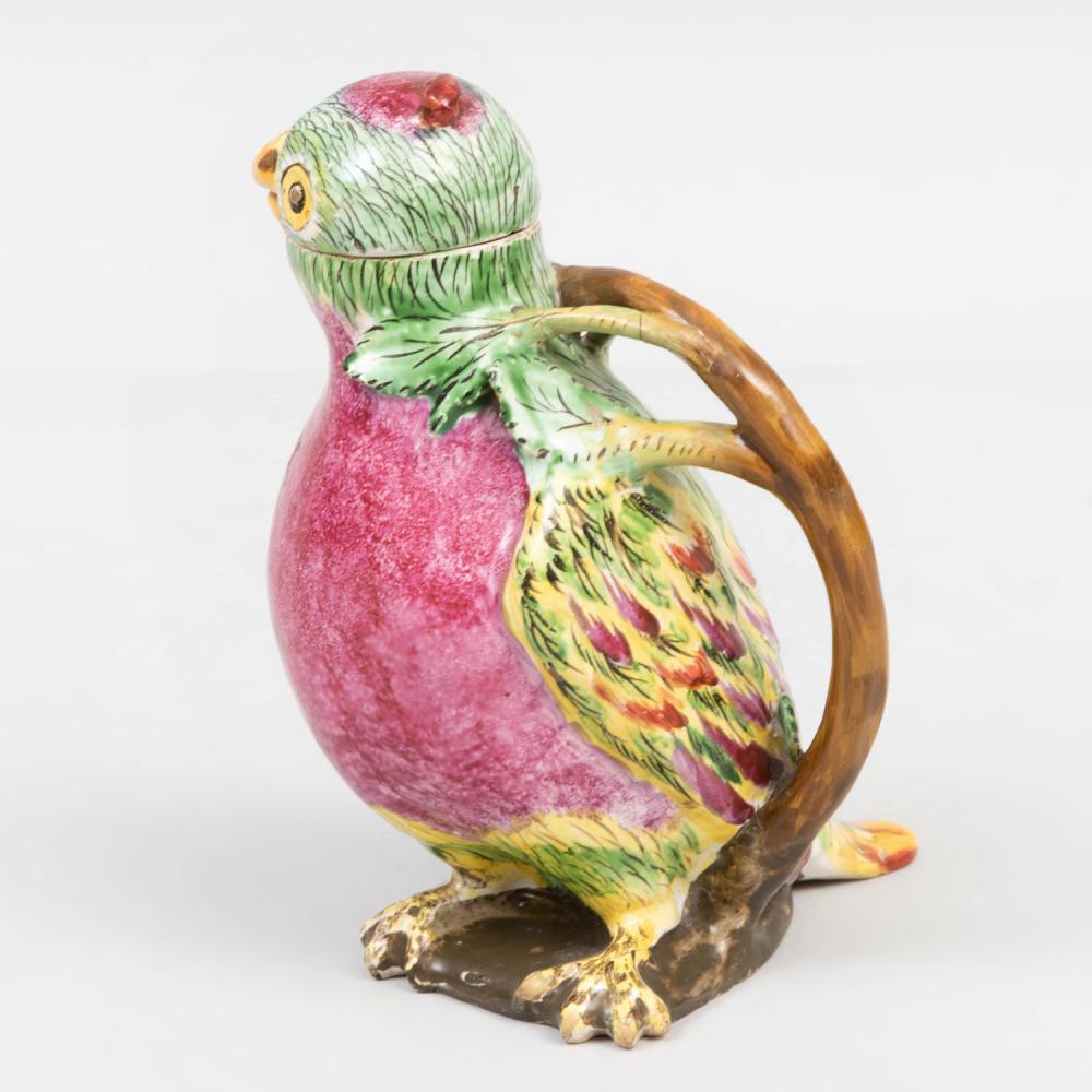 Proskau Faience Jug in the form of a Parrot, Circa 1770