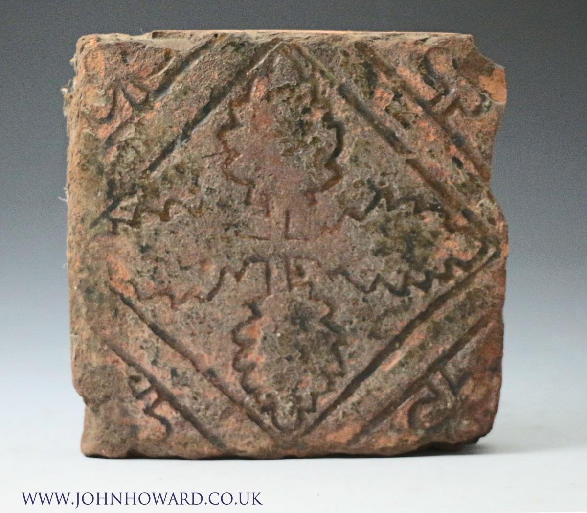 Medieval Tile relief type with oak leaves 14th century England