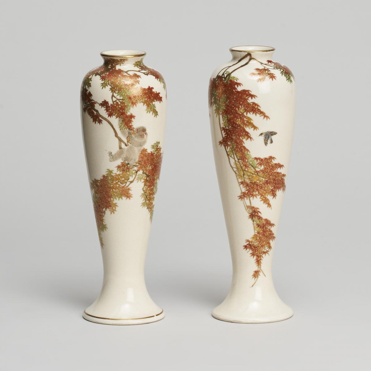 A pair of miniature Japanese Satsuma vases signed by Yabu Meizan