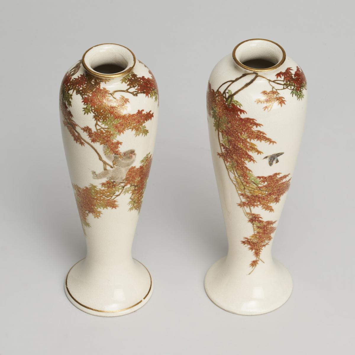 A pair of miniature Japanese Satsuma vases signed by Yabu Meizan