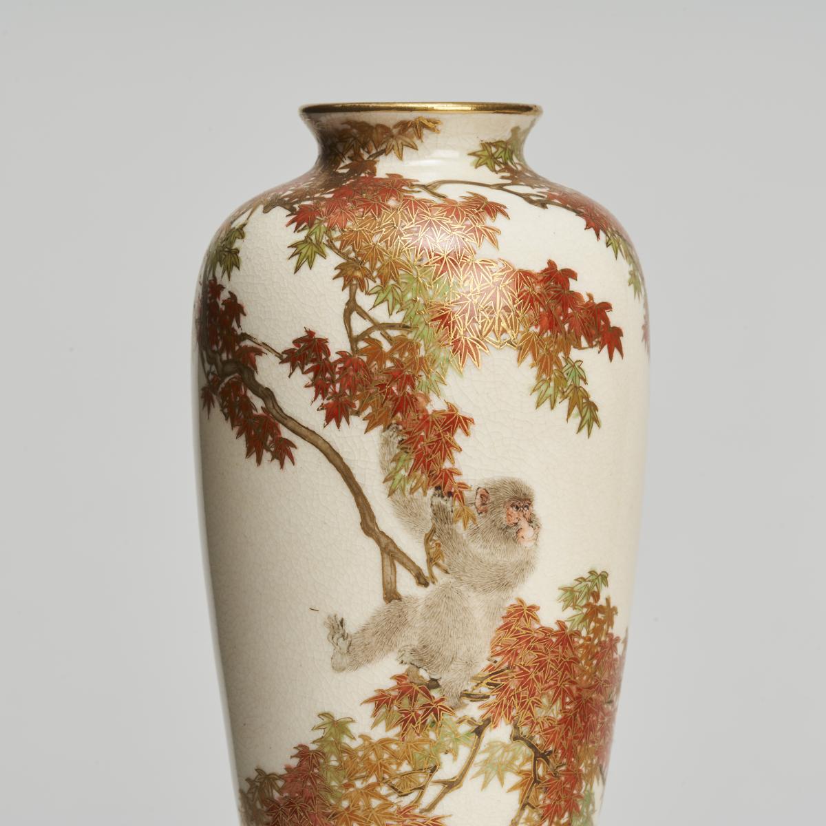 A pair of miniature Japanese Satsuma vases signed by Yabu Meizan