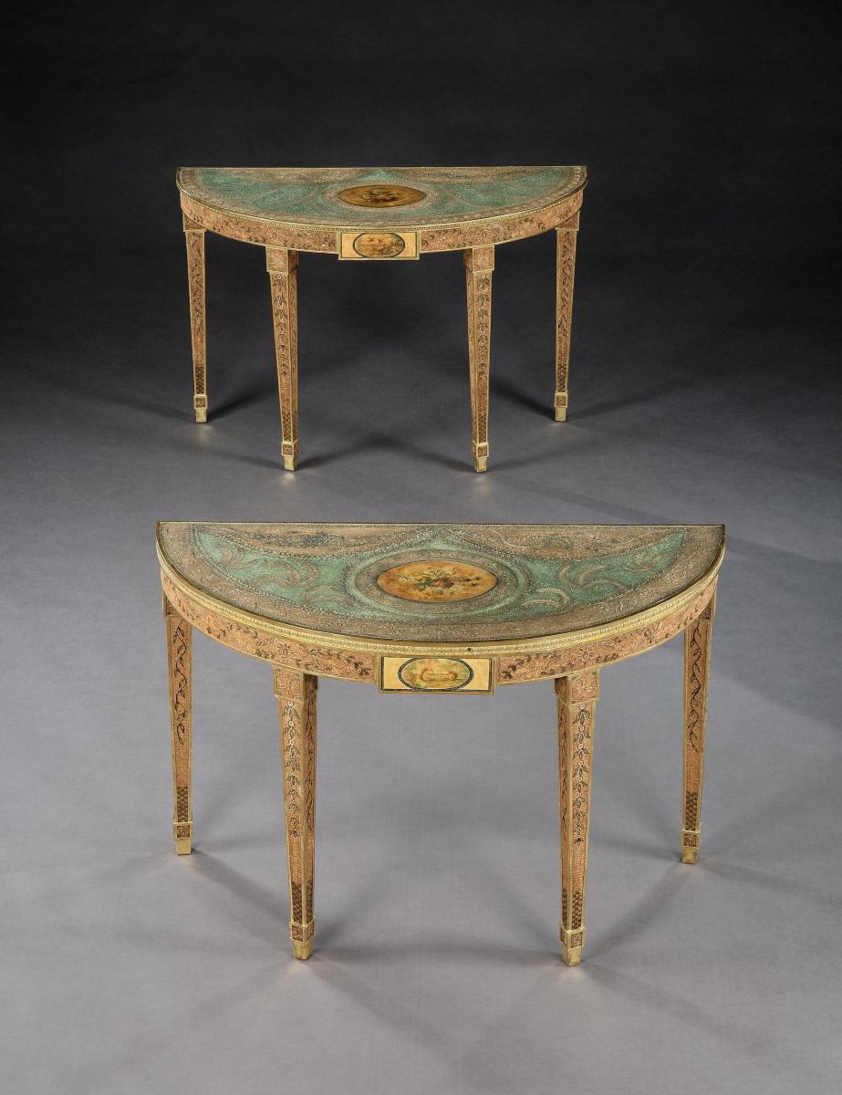 A Pair of George III Scrolled Paper Tables