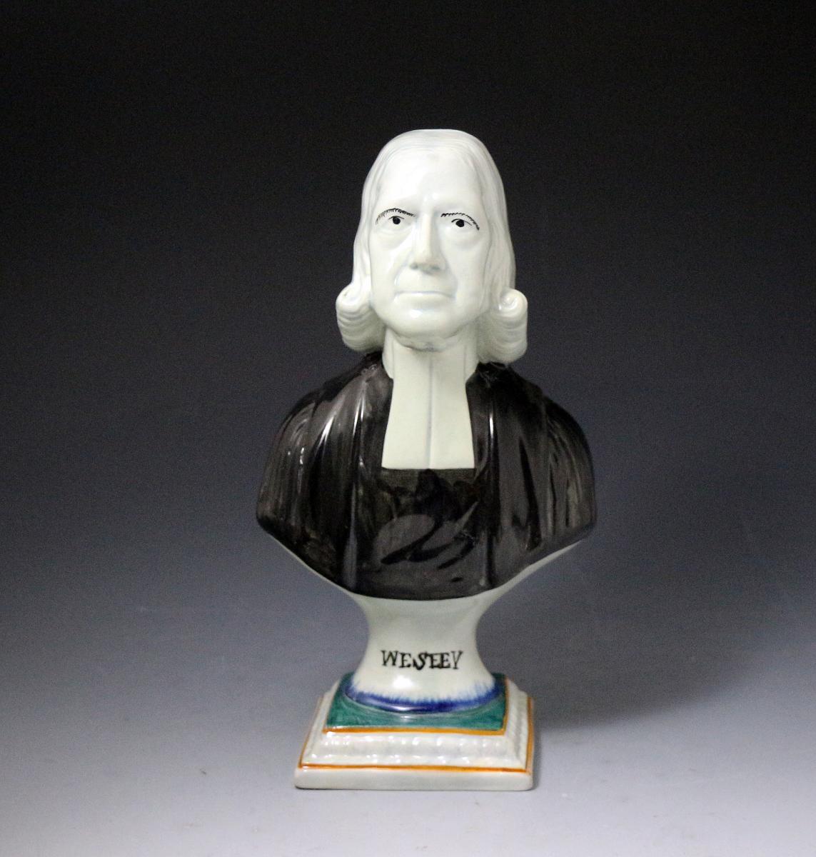 Yorkshire pottery bust of Wesley founder of Methodism early 19th century