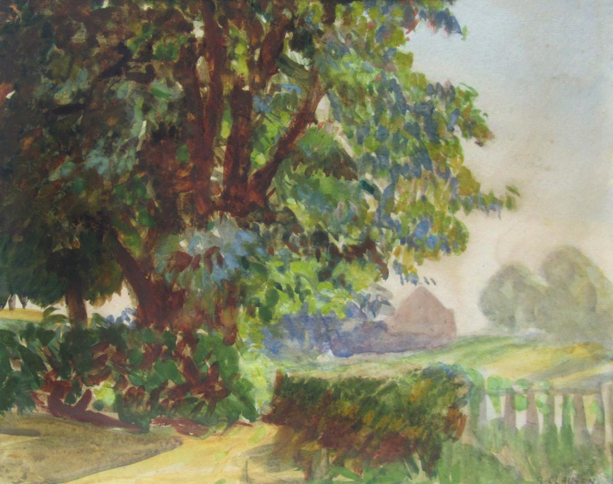Farm Landscape, Sir George Clausen R.A., R.W.S., H.R.B.A. (1852-1944)