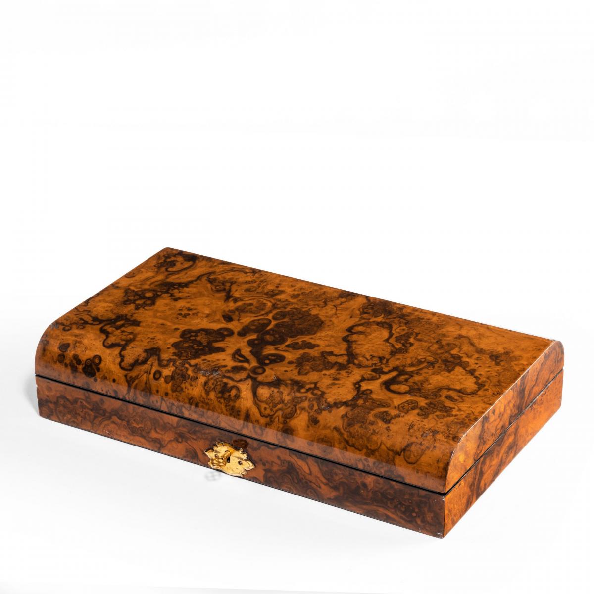 A high Victorian burr walnut games box