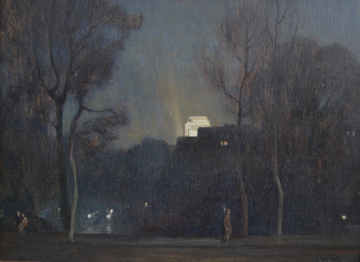 Rex Vicat Cole - Along the Mall at Night - oil on panel
