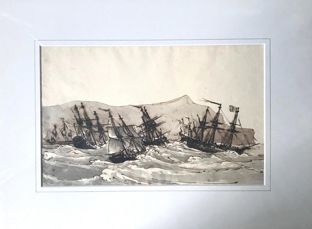 Shipping off the coast, unknown artist (c. 1800), follower of Willem Van de Velde, framed