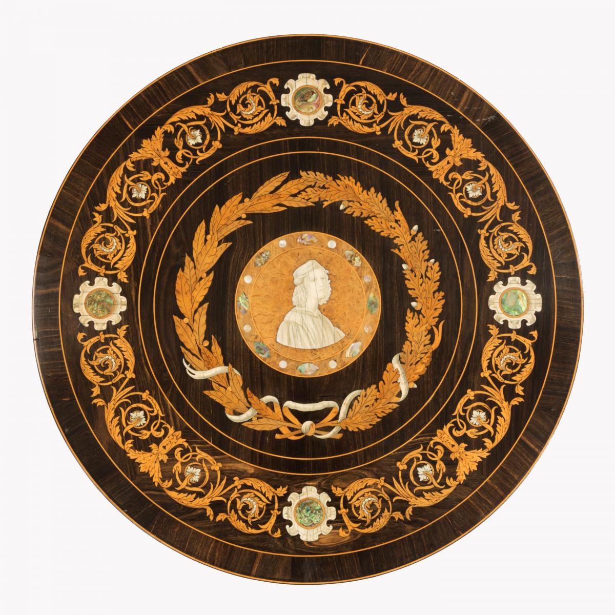 Decorative intarsia roundel in the Renaissance style