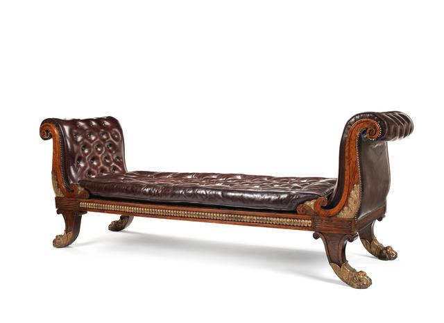 A Regency simulated rosewood and parcel gilt daybed