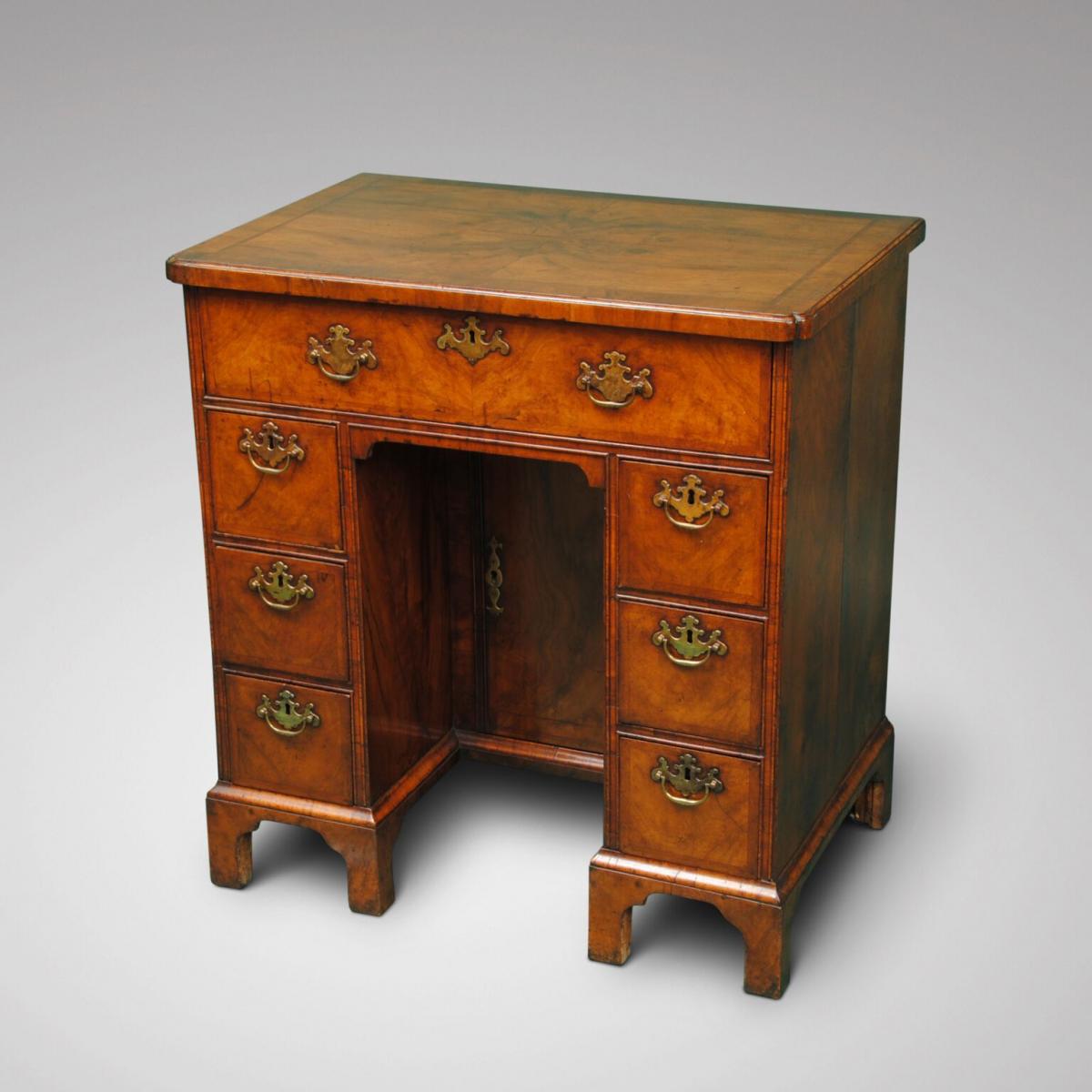Early 18th Century Walnut Secretaire Kneehole Desk, English, Circa 1710